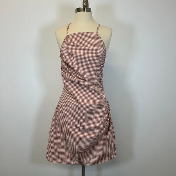 Lulus Summery Little Thing Pink Gingham Sleeveless Ruched Mini Dress Size L - Picture 3 of 12